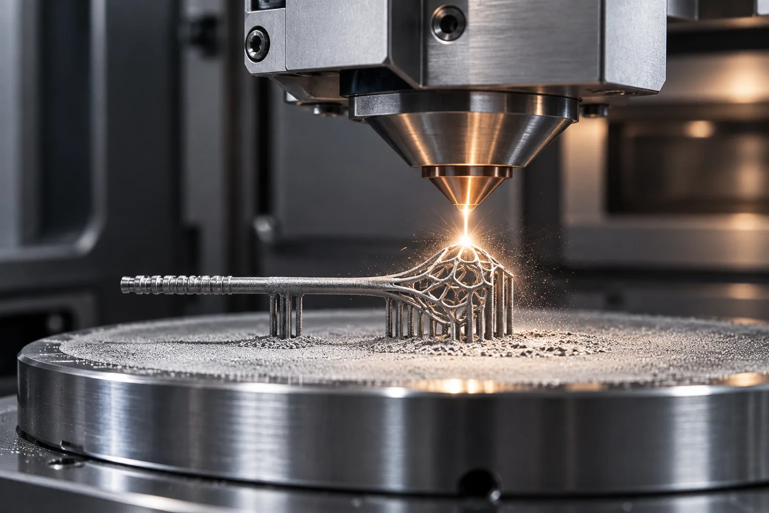 Metal 3D printer building a surgical lattice structure