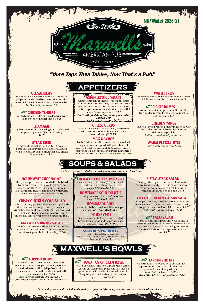 Maxwell's main menu, page 1
