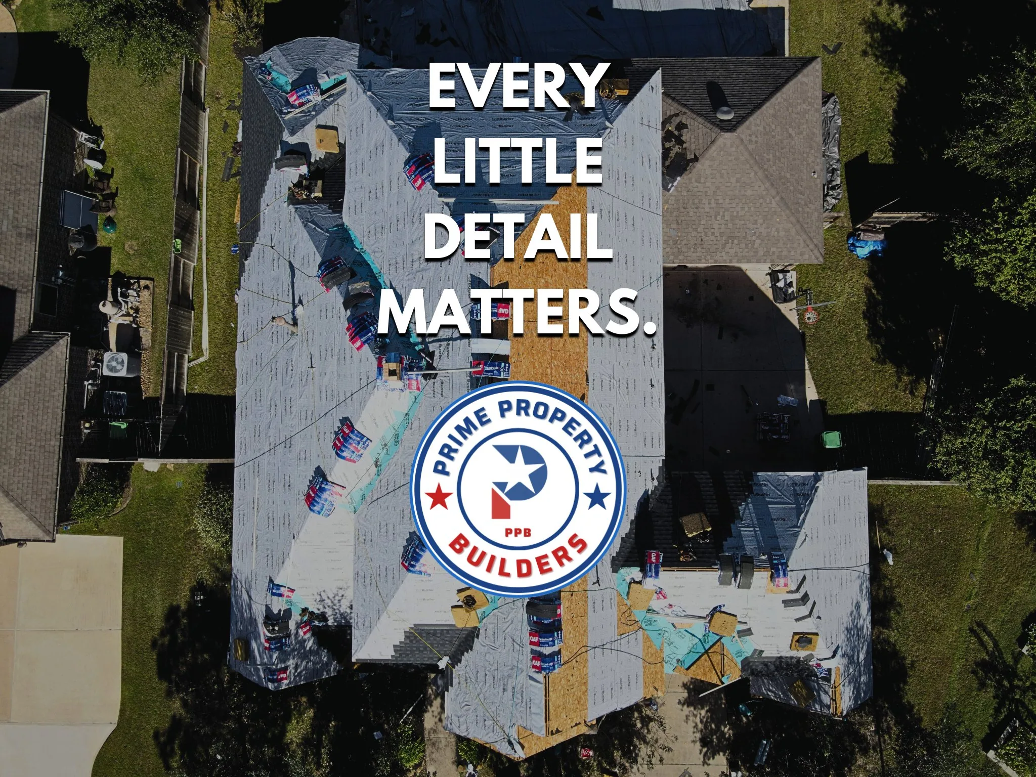 Roof repair and replacement work in progress on residential homes, shown in split before-after scenes with workers installing shingles and managing materials.