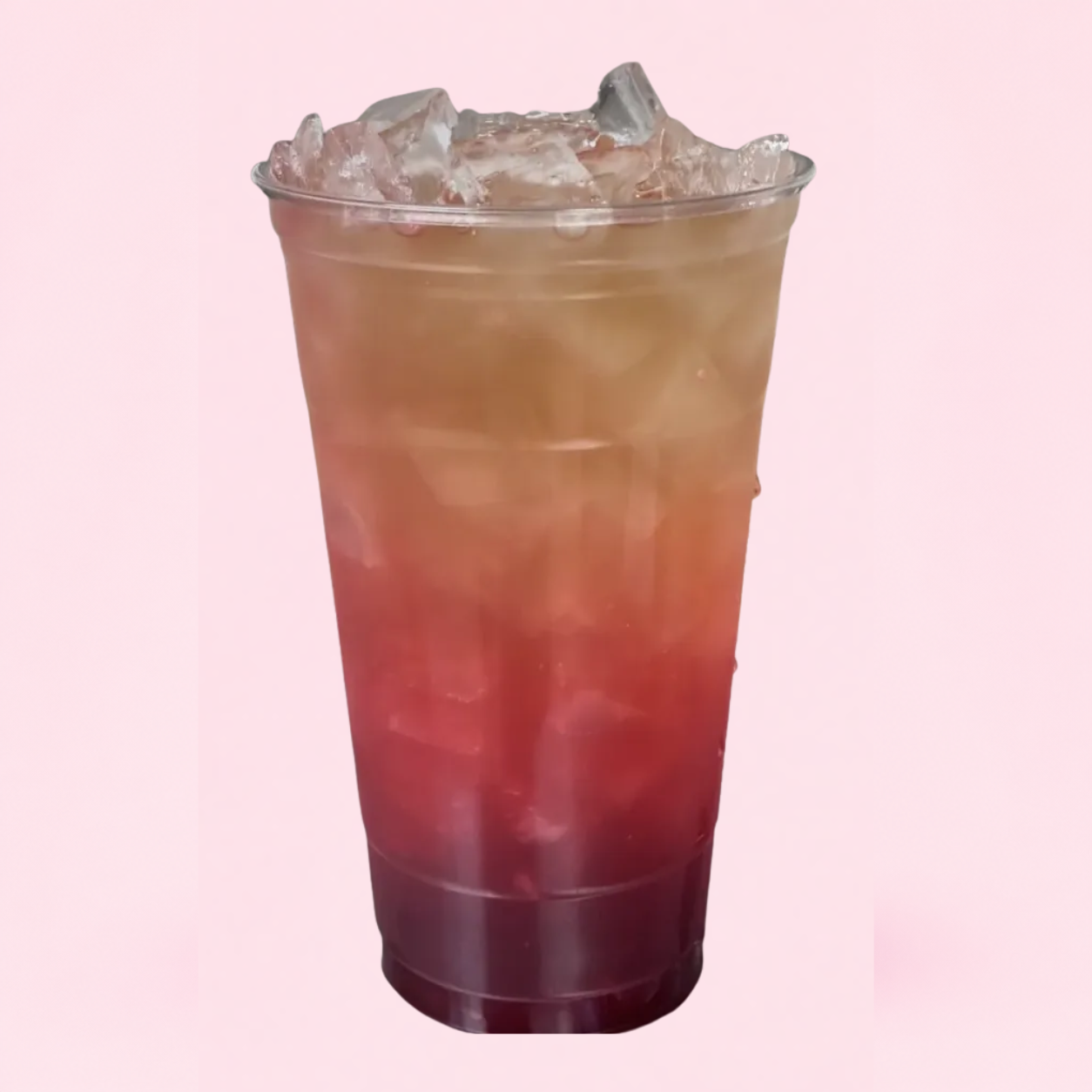 Hawaiian Punch energy tea layered in pink and red over ice