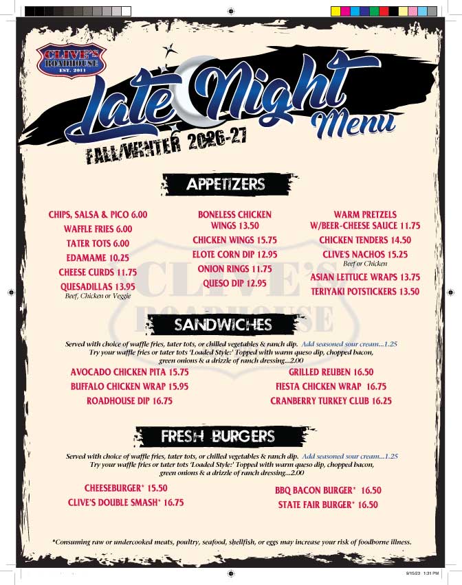 Late Nite Menu