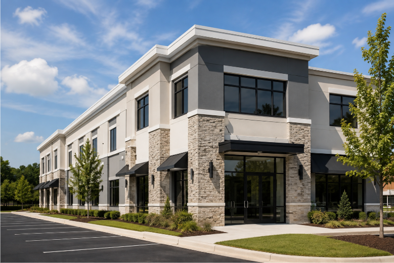Commercial exterior painting protects a building from the elements