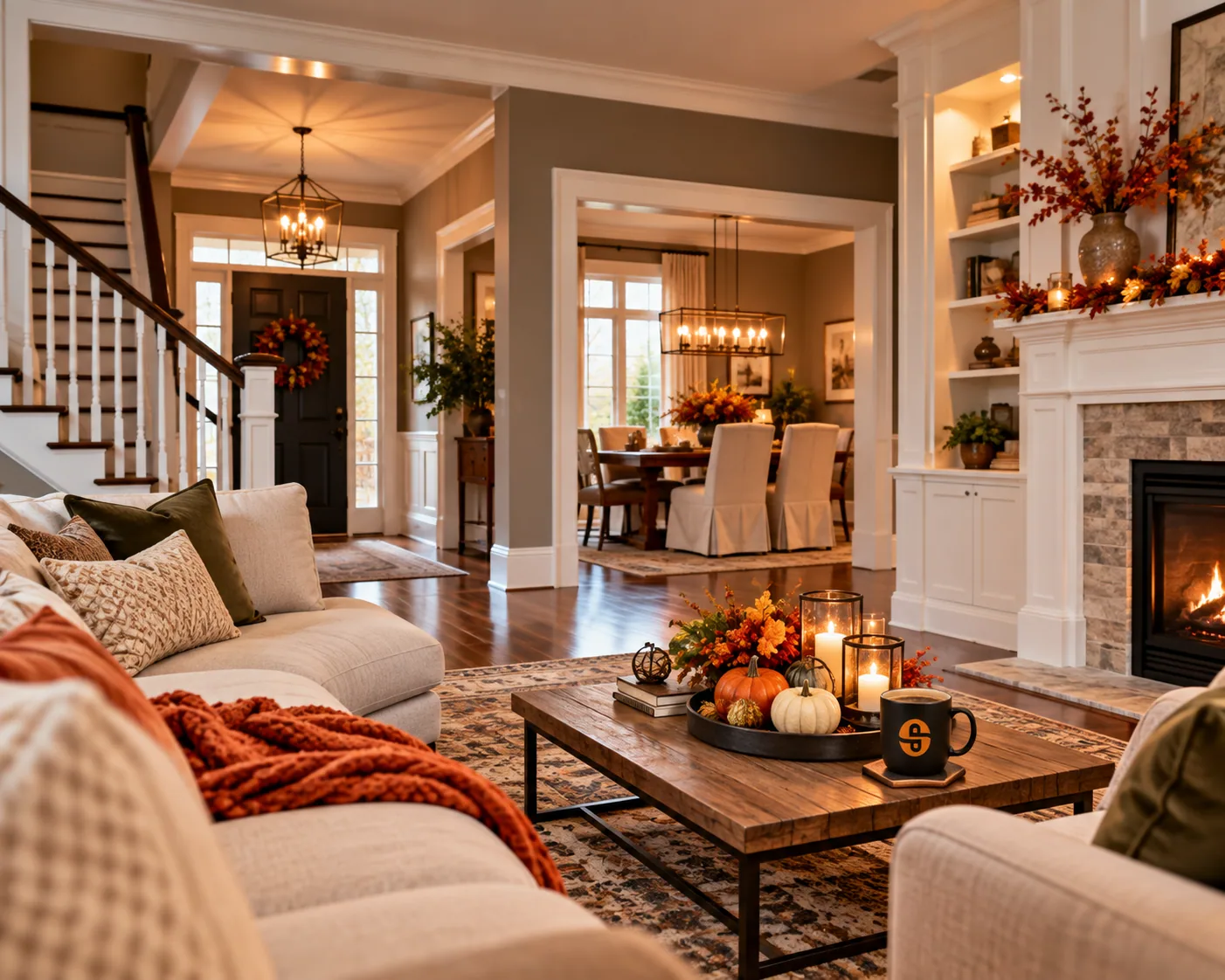 A warm, freshly decorated living room ready for the holiday season