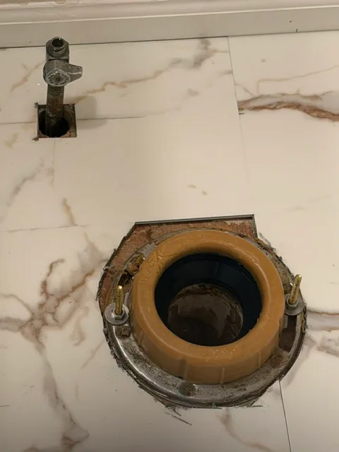 Wax ring set and ready for new toilet installation