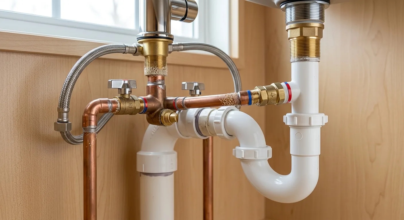 Water softener installation detail in a Maryland home