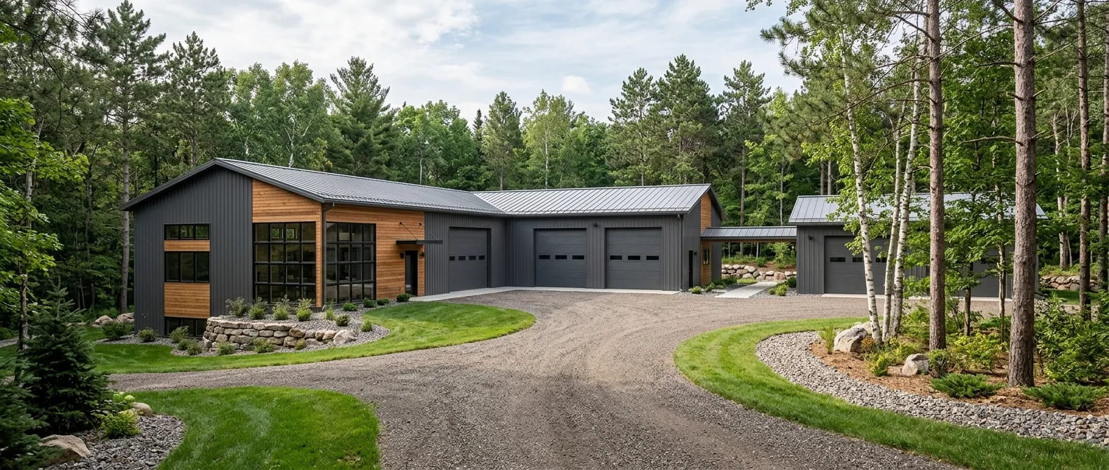 Workshop building on a rural lot, the kind of accessory structure Powerbuilt builds near Stacy, MN