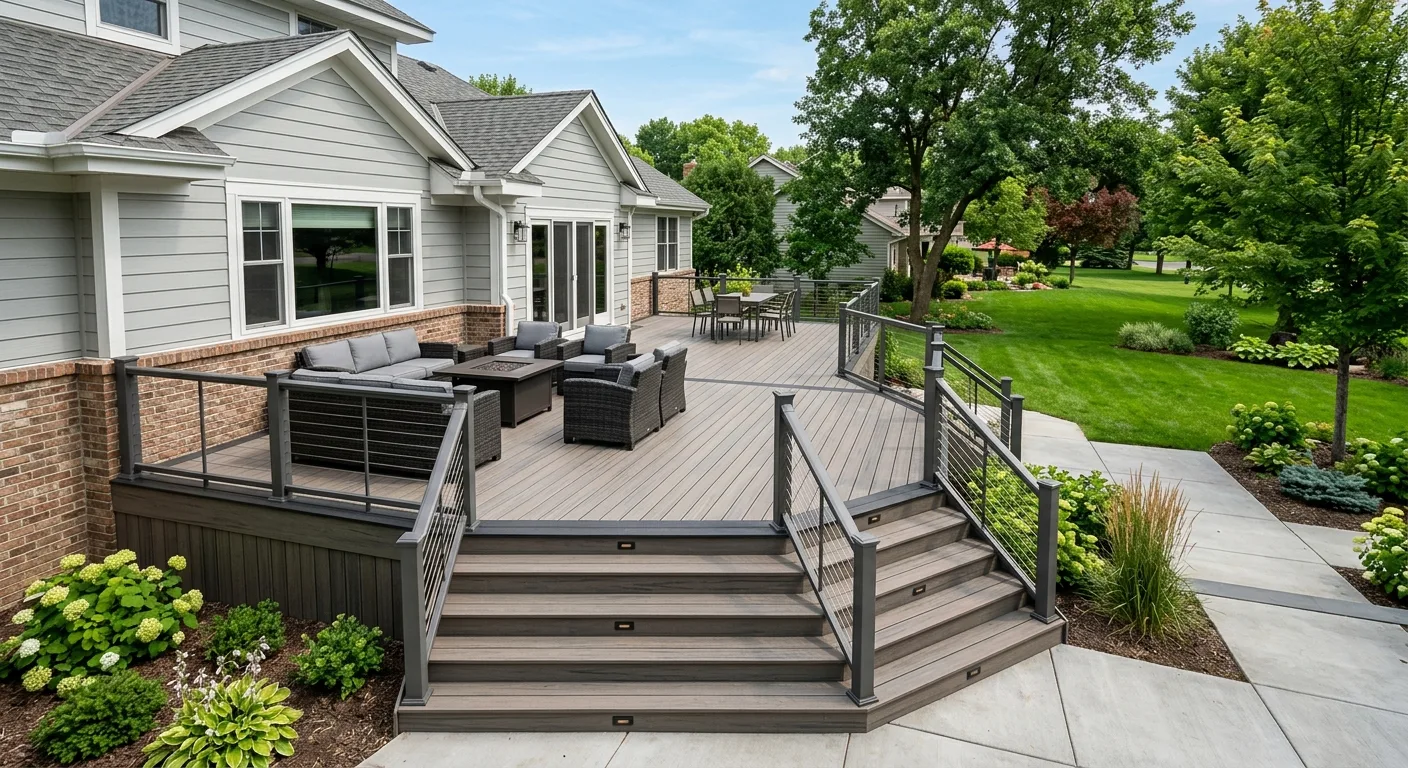 deck construction work, project example in Crystal, MN