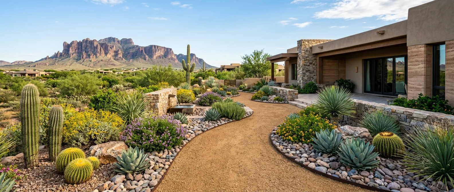 desert landscaping work, project example in Mesa, AZ