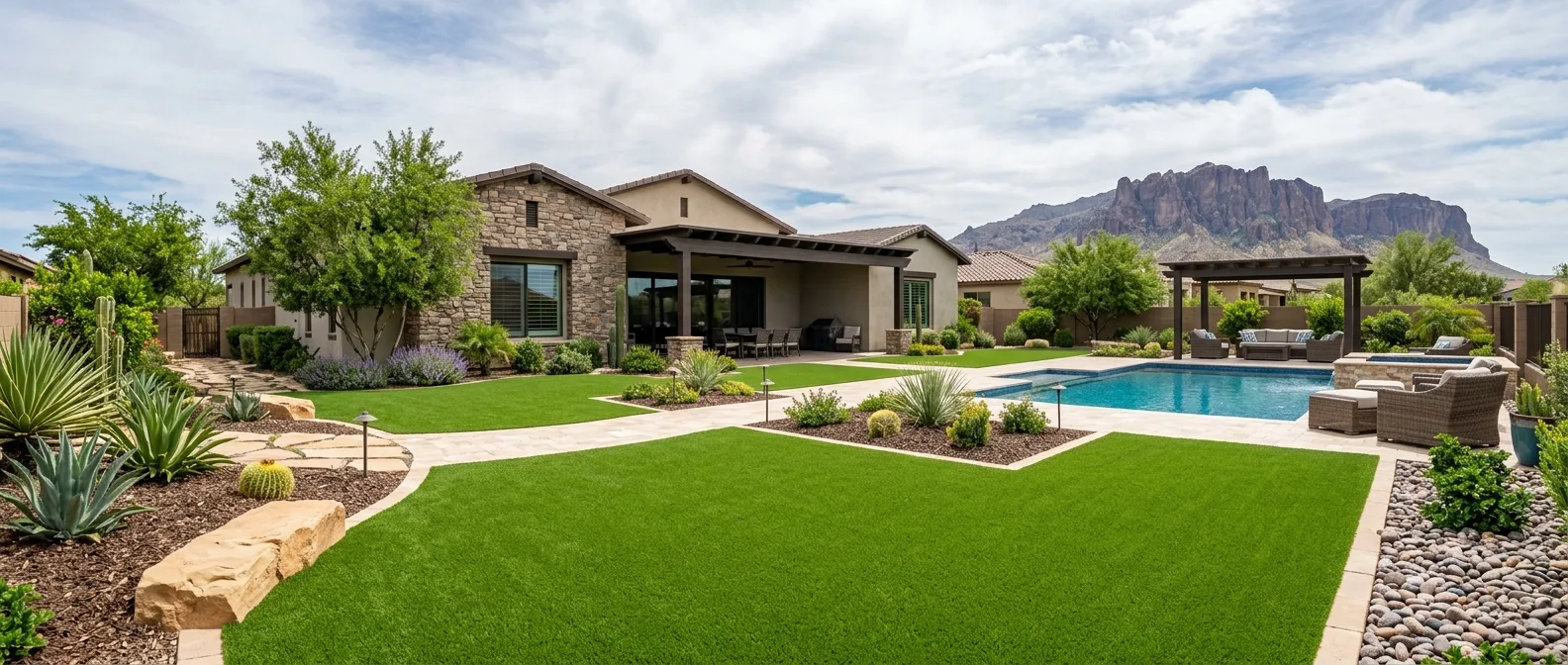 artificial turf installation work, project example in Queen Creek, AZ
