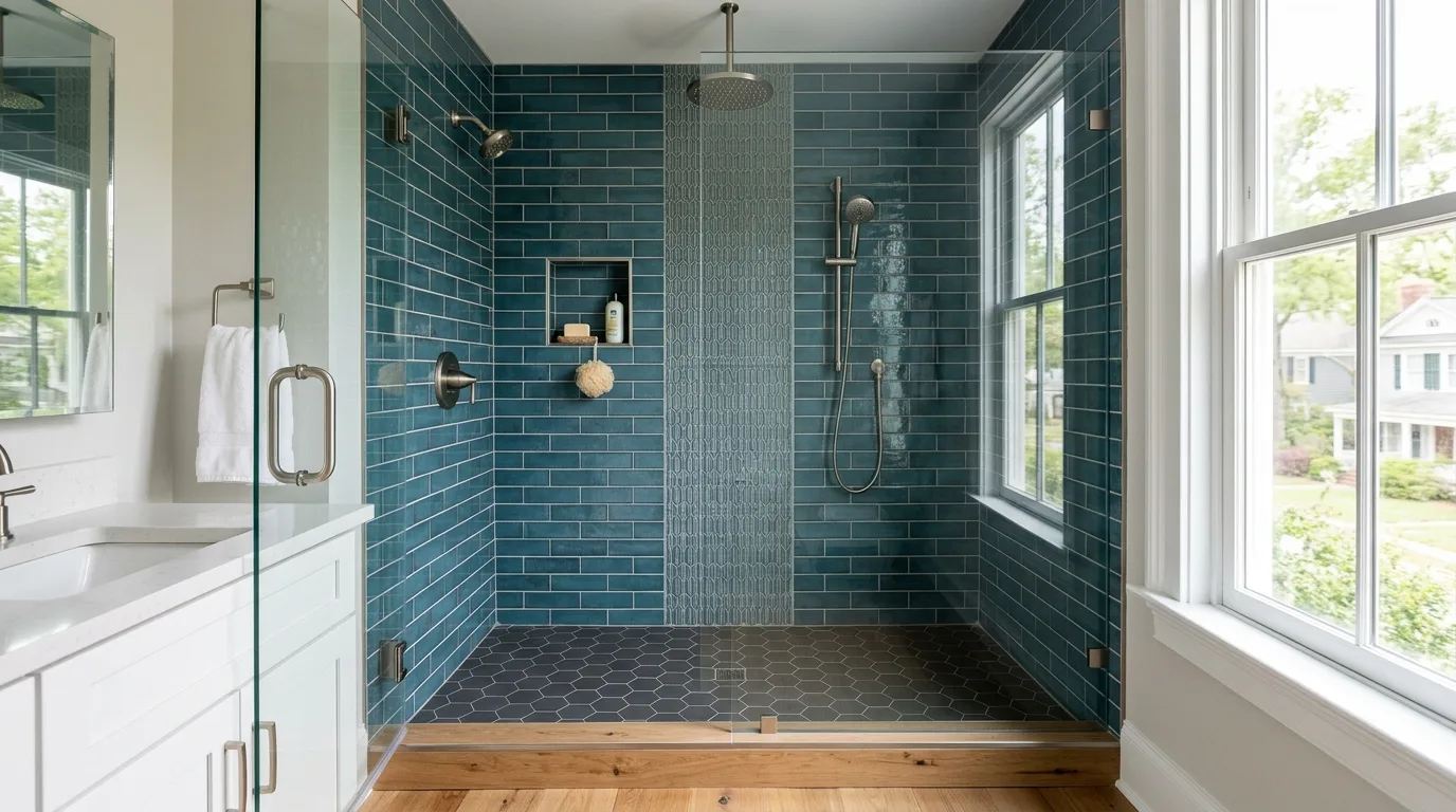 tile shower work work, project example in New Bern, NC