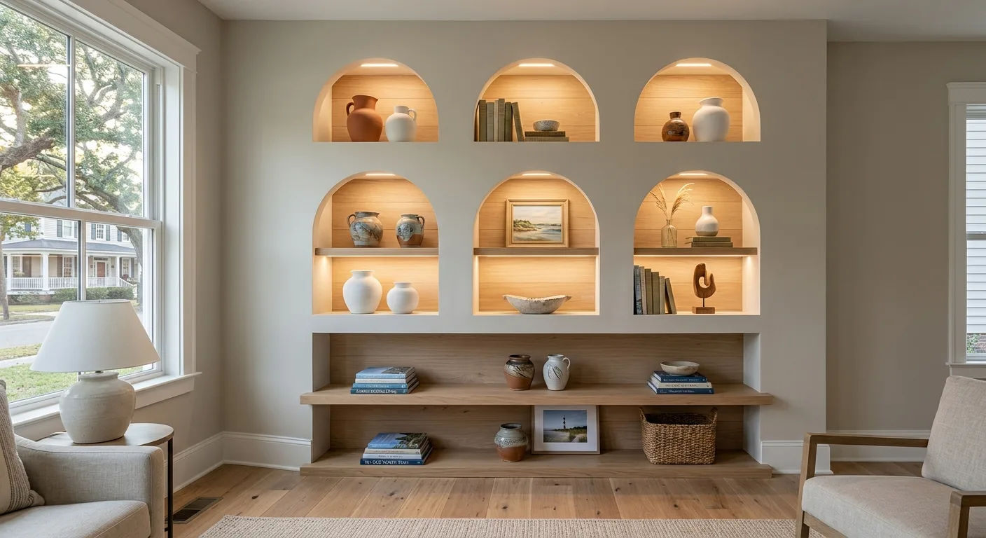 built in niches and shelving work, professional service in New Bern, NC