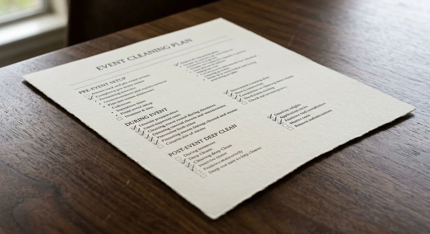 event cleaning plan work — project example in Dallas, TX