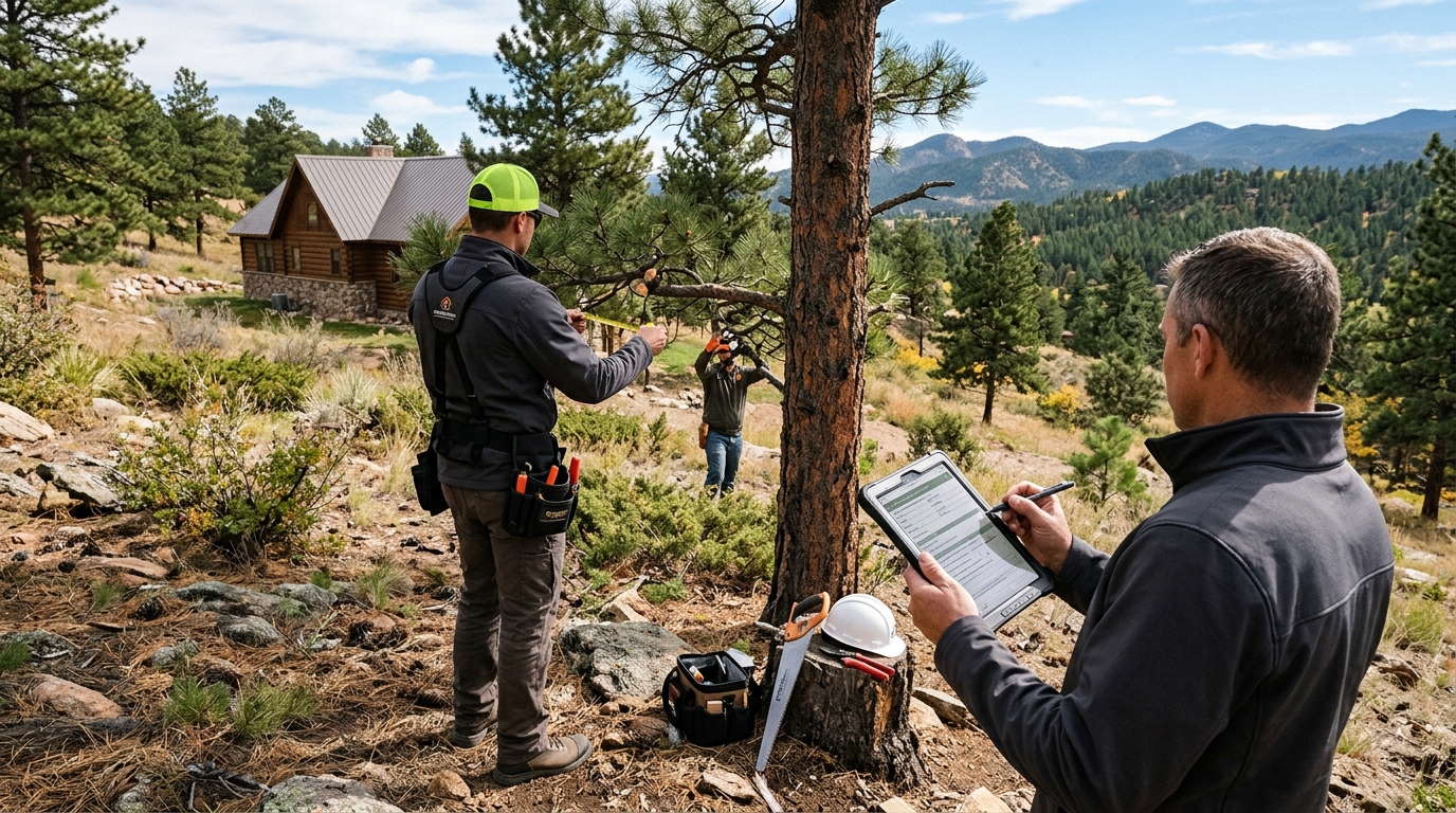 Defensible space inspection mapping fuel continuity across the zones around a Colorado foothills home