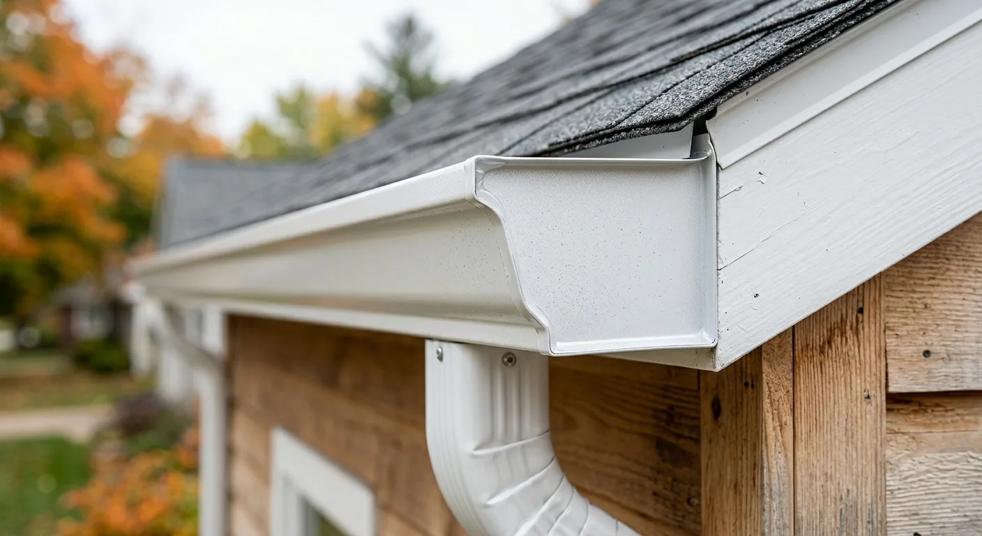 Seamless gutters installed on a Chippewa Valley home to carry winter snowmelt away from the roof eave