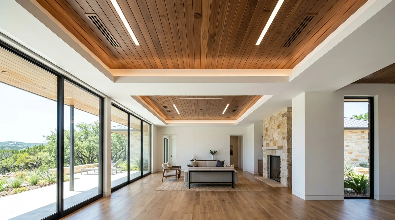 framed and finished ceiling in a garage conversion project in Austin, TX