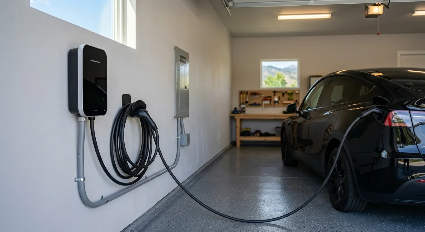 Level 2 EV charger mounted in a garage