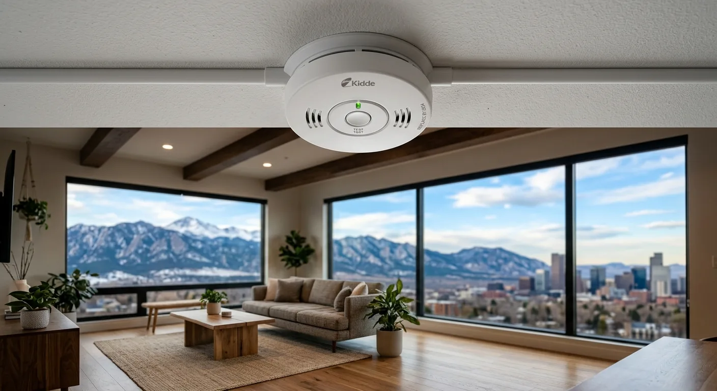 Smoke detector on a living room ceiling