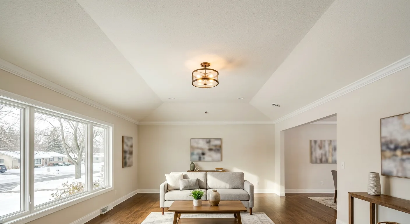 water damage ceiling restoration work, project example in Brooklyn Center, mn