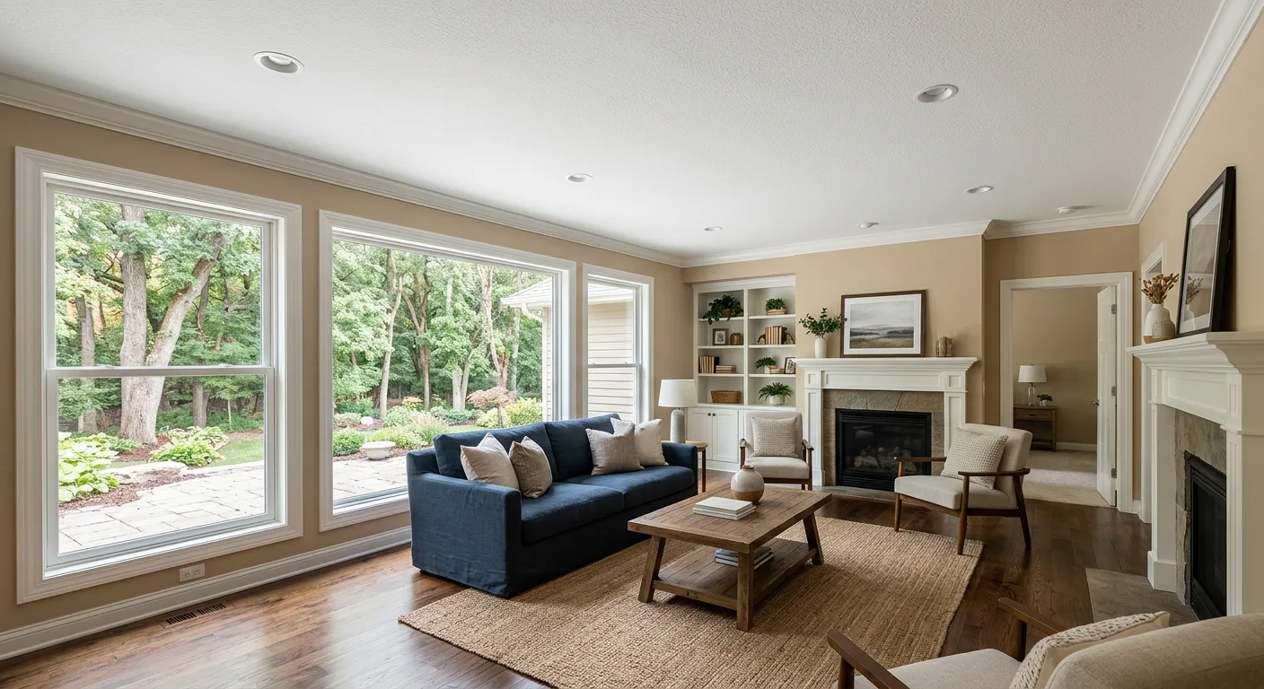 water damaged ceiling restoration work, project example in Victoria, MN