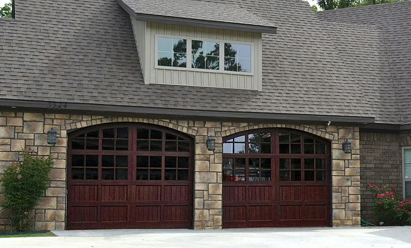 7800-series dark stained wood garage door
