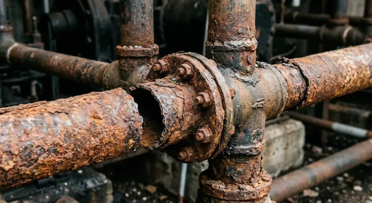 Heavily rusted pipe joints