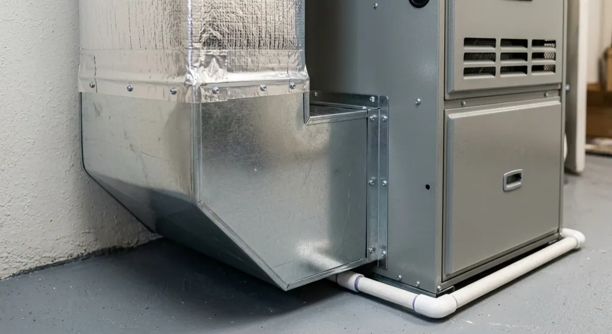 Close-up of a furnace and air handler cabinet