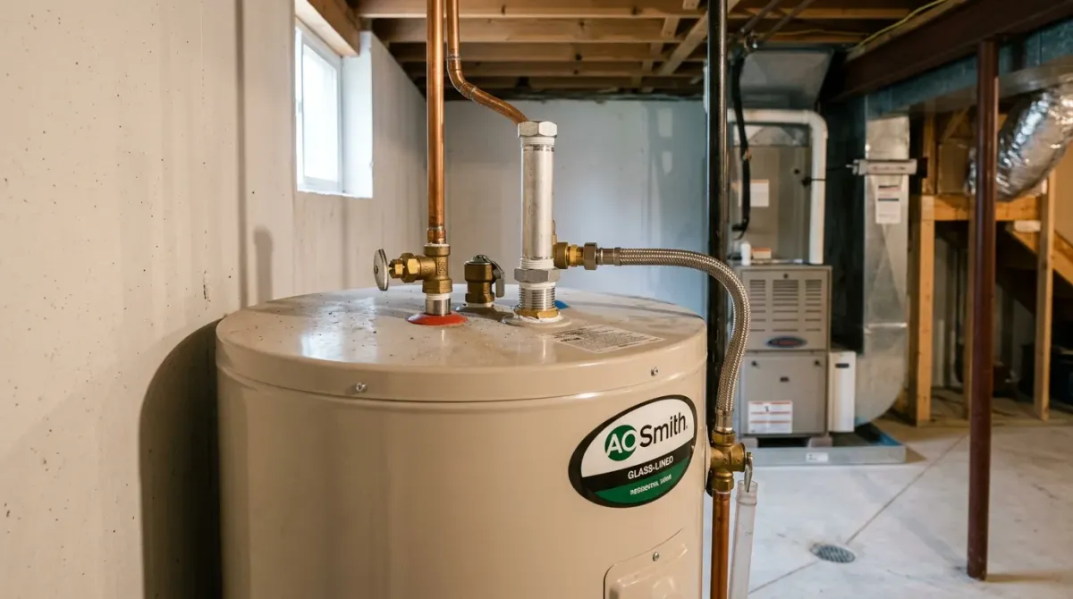 Tank water heater in a basement