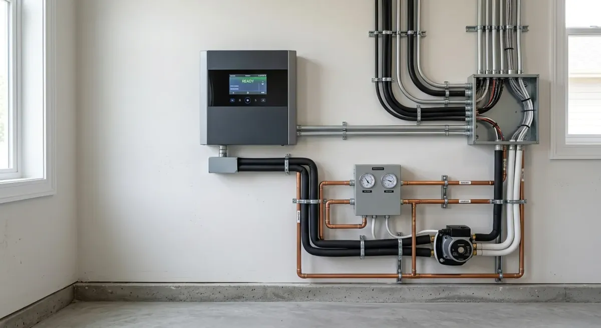 Wall-mounted control panel with mechanical piping