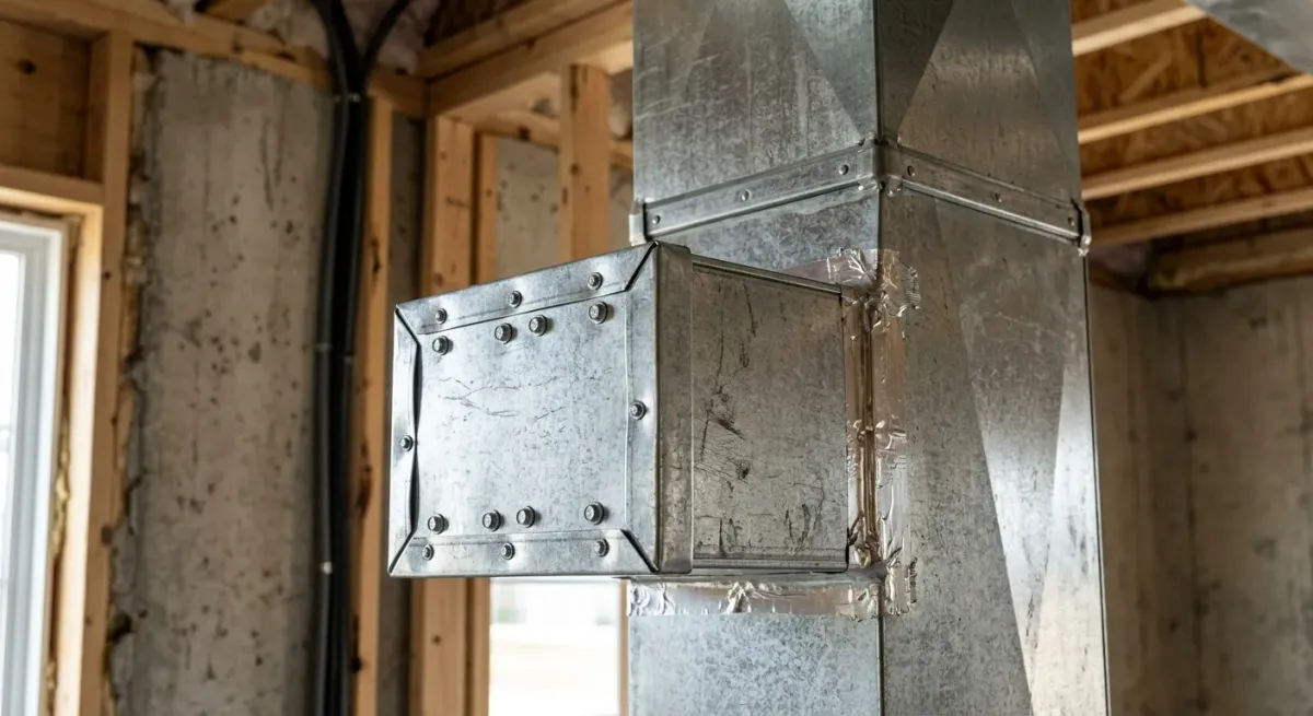 Galvanized ductwork run through a framed wall