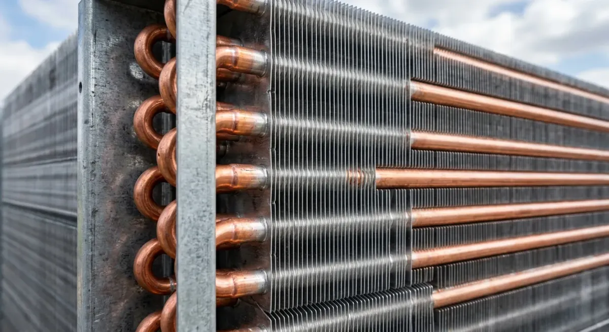 Copper refrigerant coil and fins