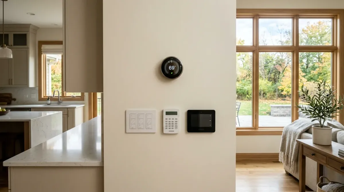 Digital thermostat on a wall