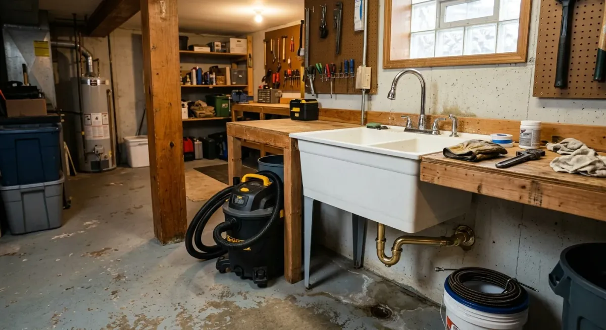 Basement utility sink and shop vacuum