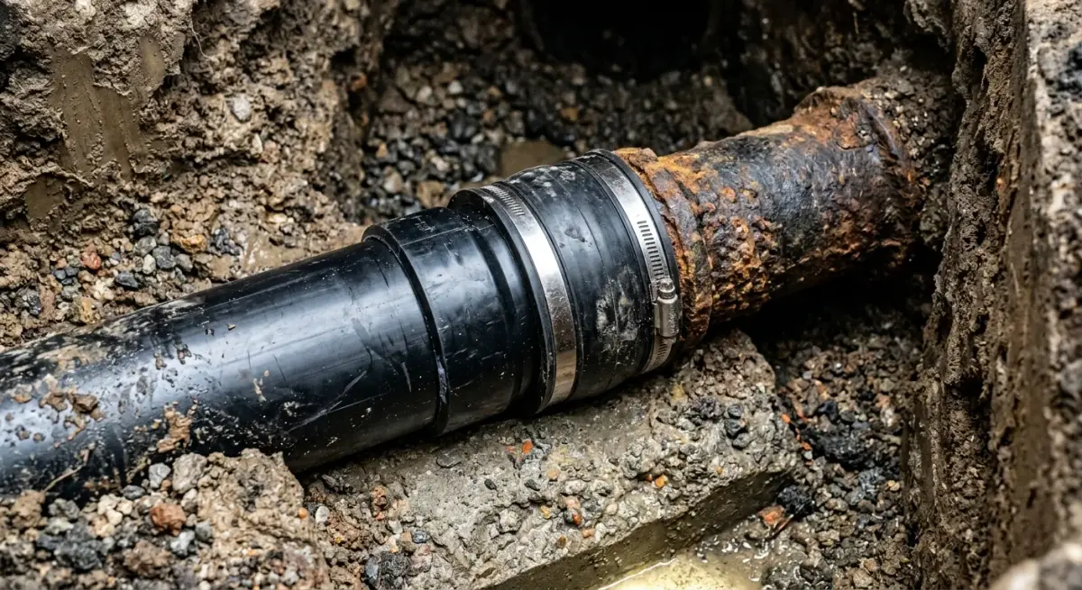 Cracked joint on an old sewer pipe