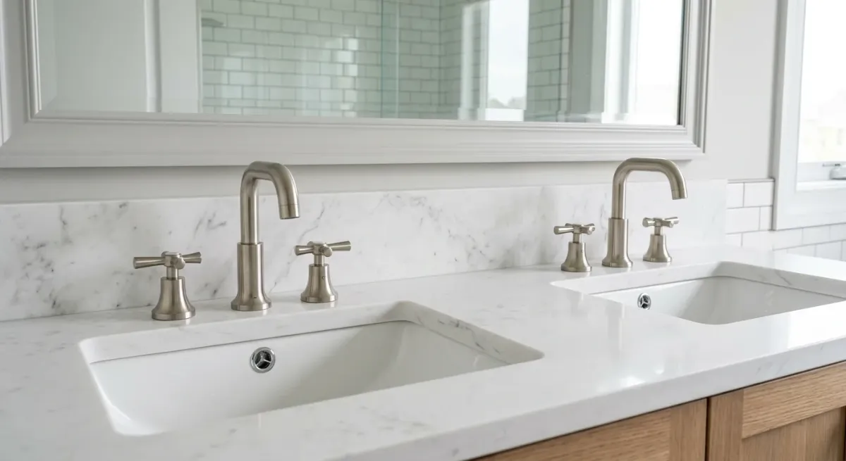 Double bathroom vanity with two faucets