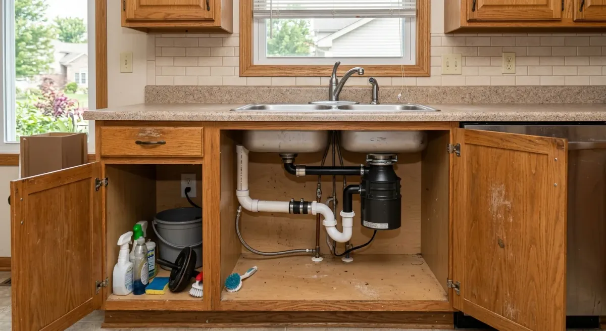 Under-sink plumbing with a garbage disposal