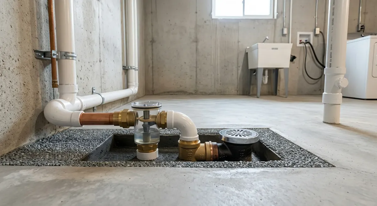 Basement floor opened up to reach a drain line