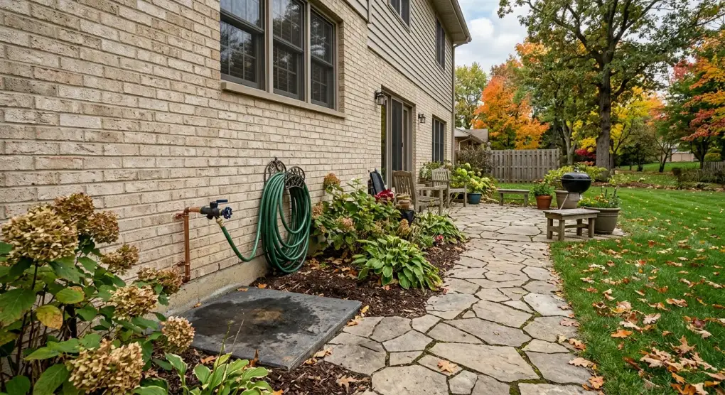 Outdoor hose bib with a garden hose
