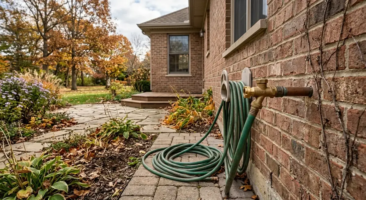 Outdoor hose bib on a brick wall