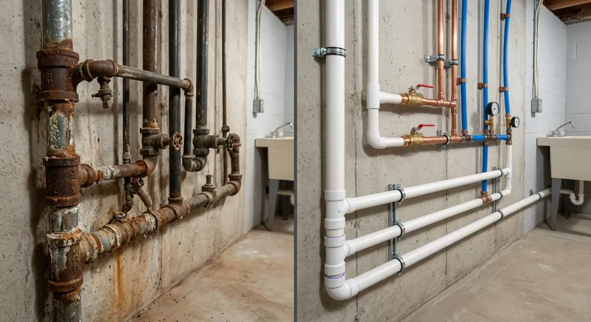 pipe repair replacement work, project example in Plainfield, IL
