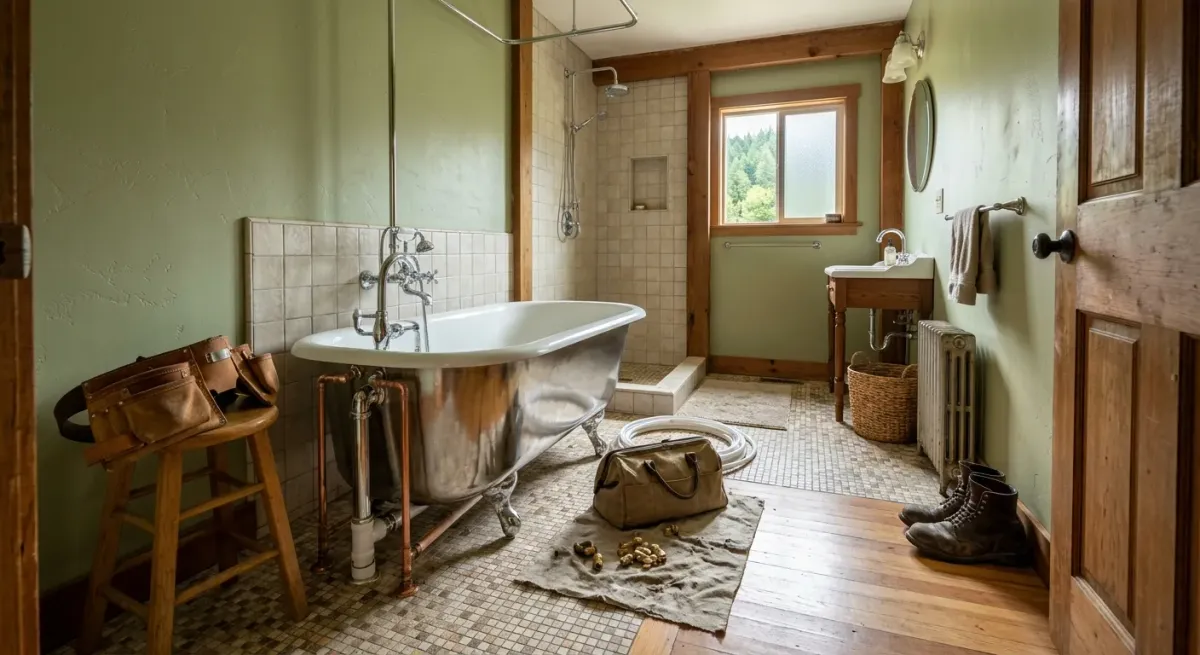 Older bathroom with a clawfoot tub