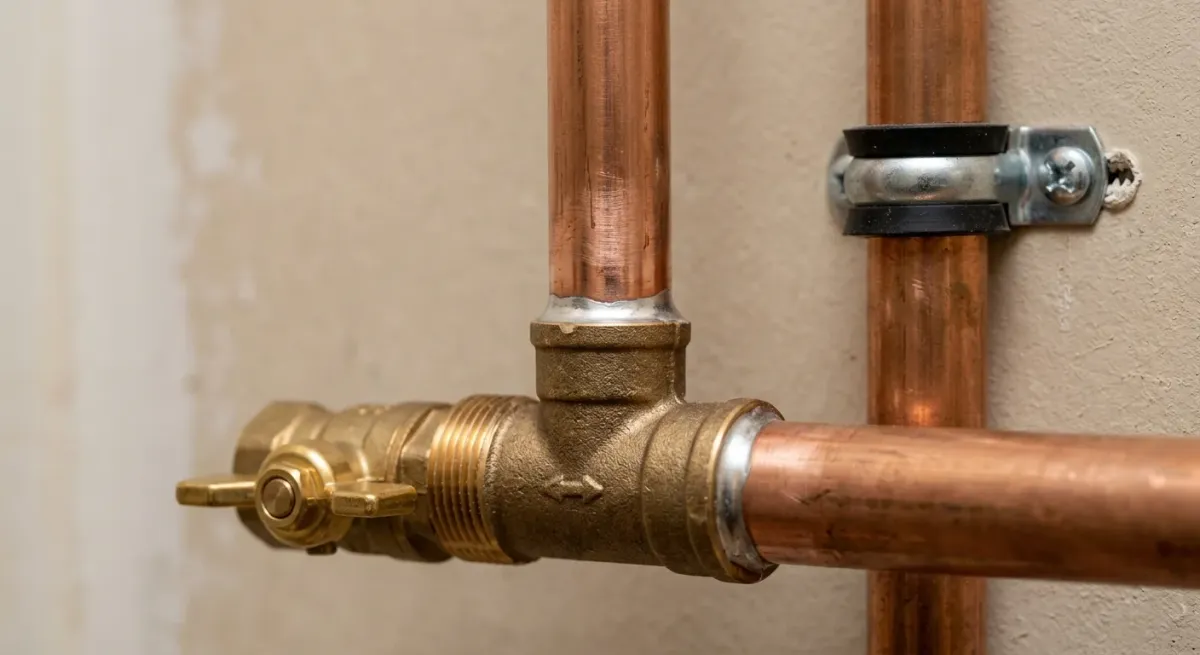 Brass tee fitting on copper pipe