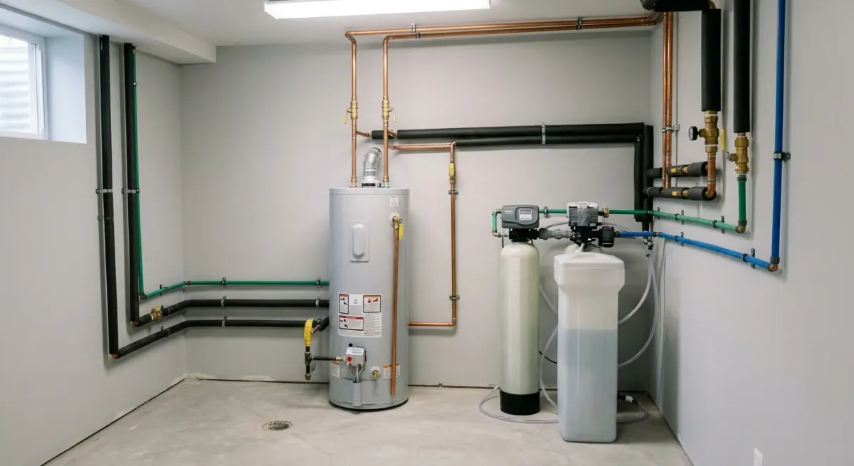 Water heater beside a water softener