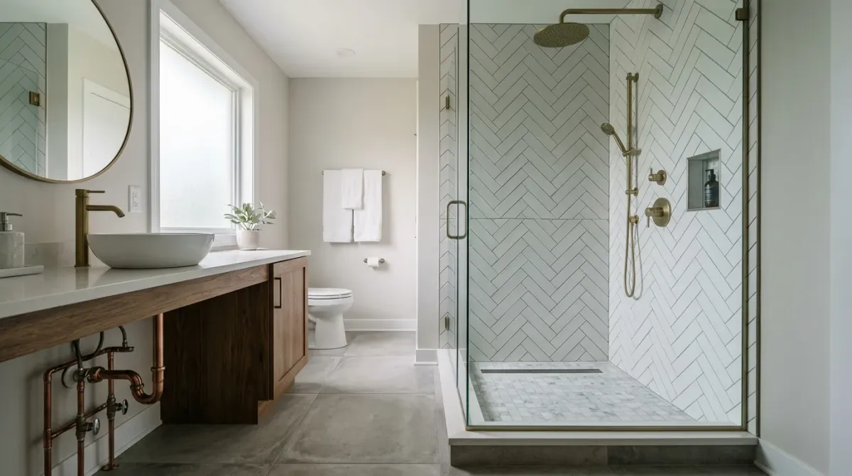 Walk-in tiled shower