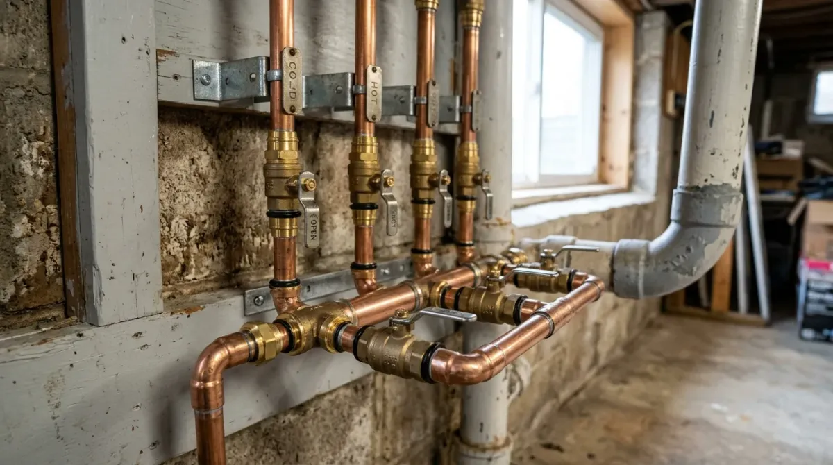 Corroded copper pipes inside a wall