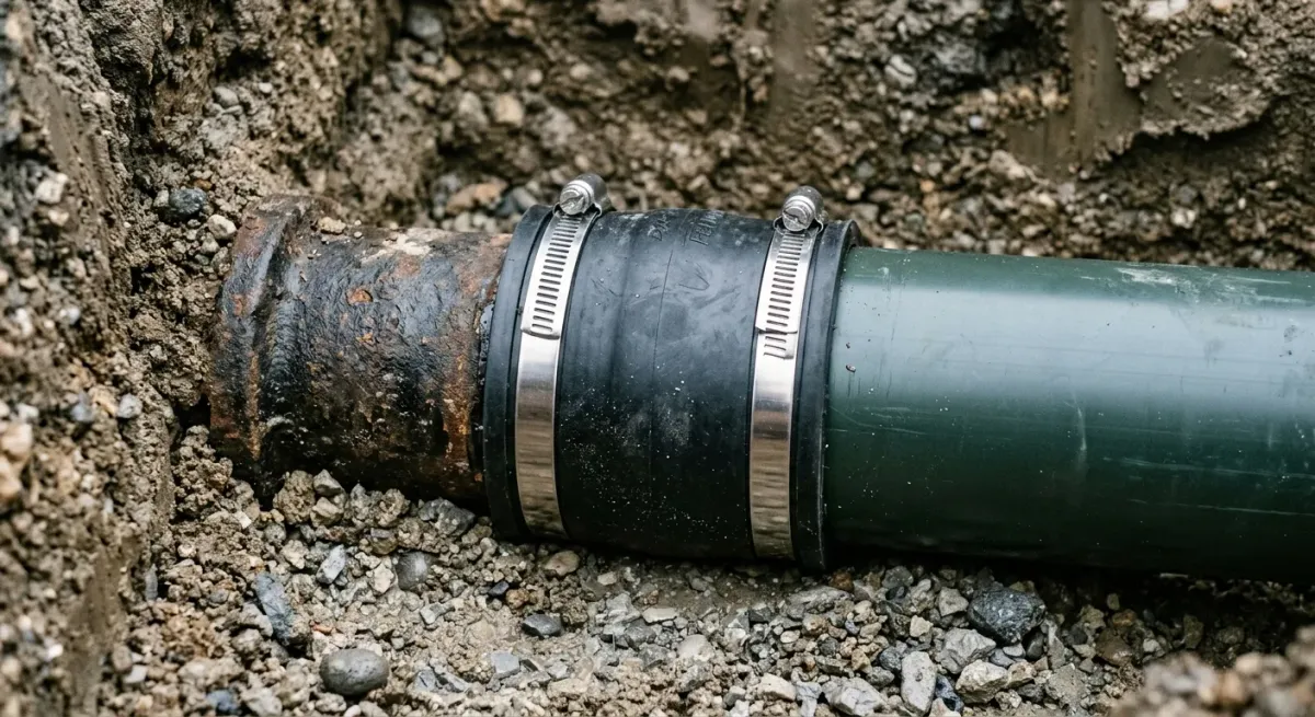 Rubber coupling on a drain pipe