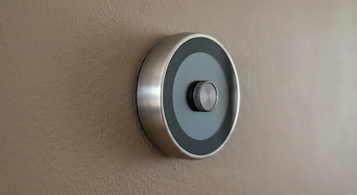 Close-up of a round smart thermostat