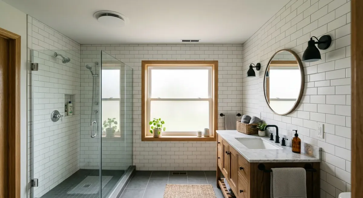 Bathroom with a tiled walk-in shower