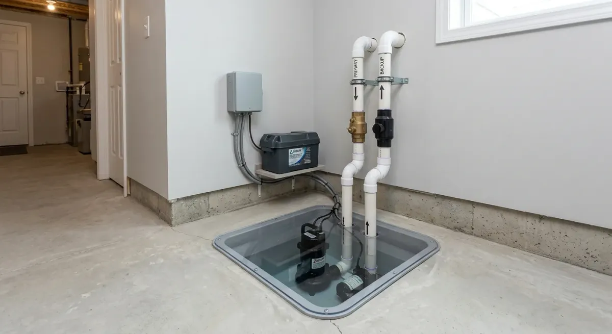 Sump pump in a basement pit