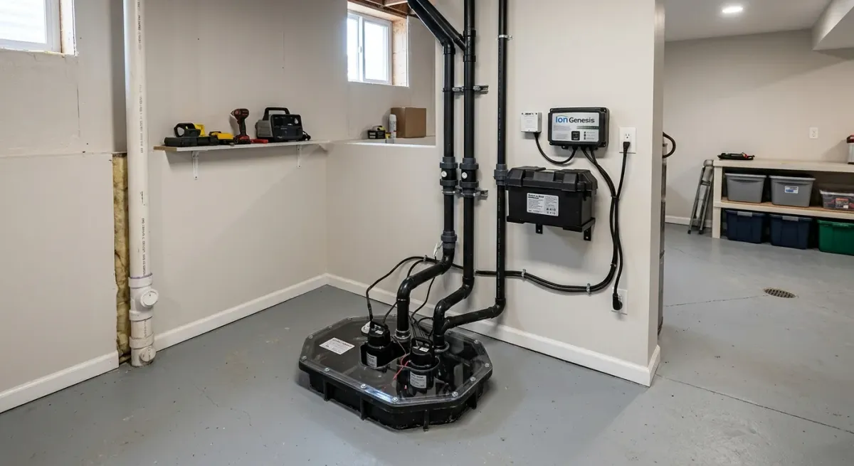 Sump pump in a basement pit