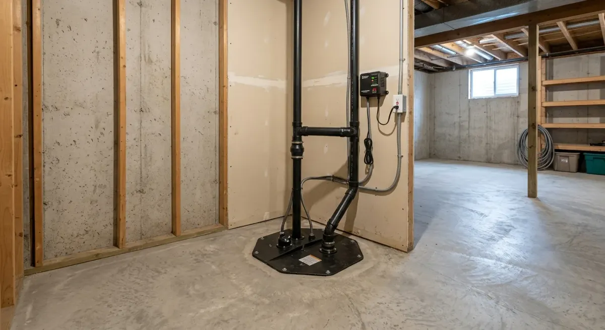Sump pump in a basement pit